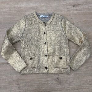 Zara Metallic Gold Textured Button Cardigan Small